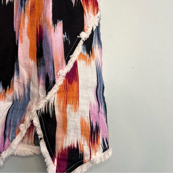 DKNY Womens Sleeveless Pullover Blouse Fringe Hem 100% Linen Tie Dye Sz L Boho - Picture 2 of 11